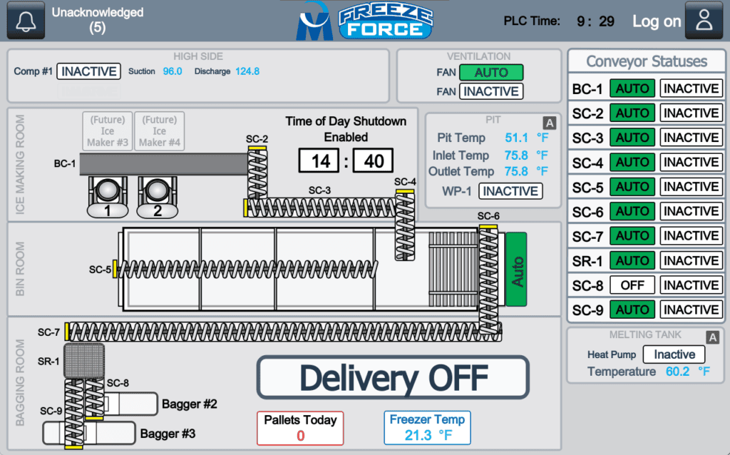 Food Processing Automation - Franks Ice Main Screen - Adgo Controls