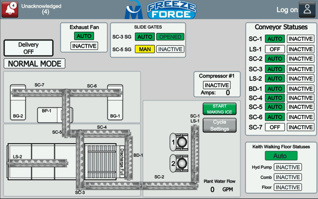 Food Processing Automation - Lynden Ice Main Screen - Adgo Controls